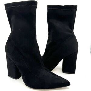 Marc Fisher LTD Larry Black Faux Synthetic Suede Pointed Toe Ankle Boots Sz 9